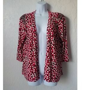 Ellen Tracy Pink White Dots Open Blazer Women size XL Half Sleeves Square Studs
